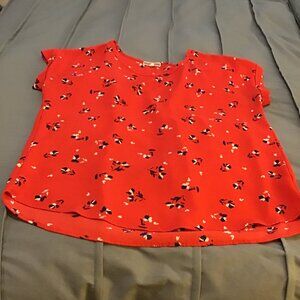 Pleione Floral Blouse – Size Medium – Red with Black & White Print
